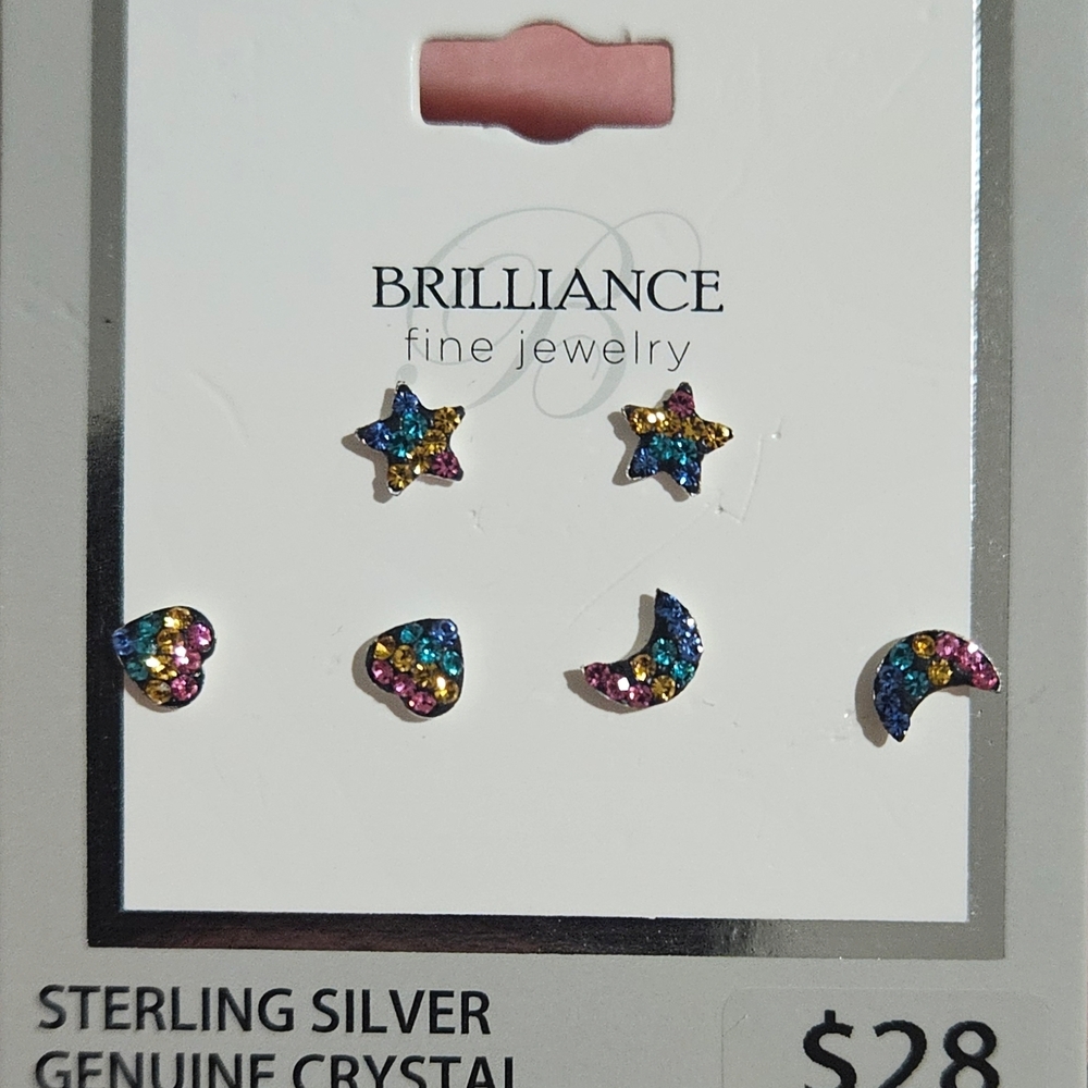 Brilliance Multicolor Sterling Silver Crystal Earrings Set